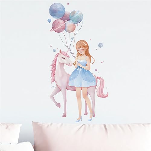 Lovely Girl and Pink Unicorn Wall Stickers