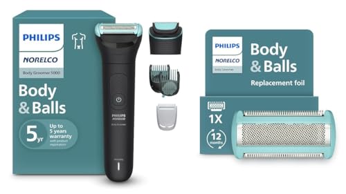 Image of Philips Norelco Body Groomer Series 5000, BG5490 /50 with Philips Norelco Body Groomer Replacement Shaving Foil Head, BG2010 /40 - Whole Body Grooming, 100% Showerproof