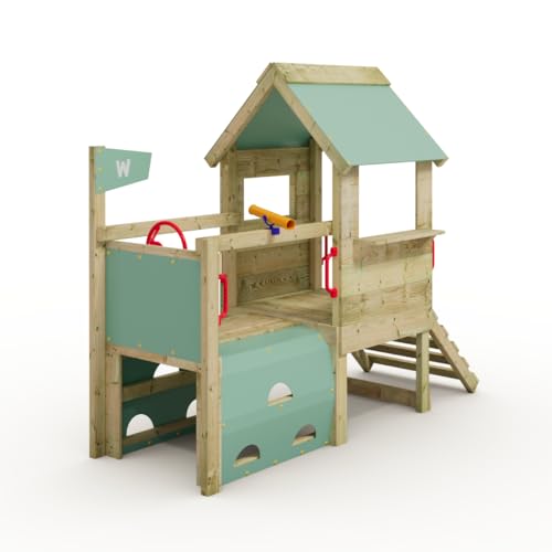 Wickey My First Playtower 1 Kleinkind Spielturm, Klettergerüst, Garten Spielgerät für Kinder aus impregniertem Massivholz mit pastellblauer Plane