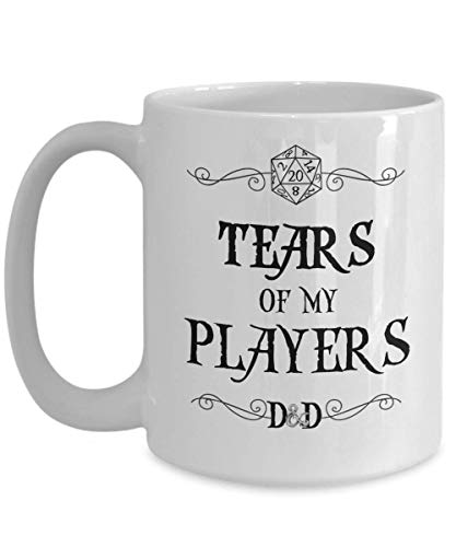 Tazza da caffè in ceramica con scritta "Dungeons and Dragons of My Players", 425 ml, colore: bianco