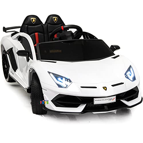 Ride On Toys - 12V Battery Operated Ride On Car with Remote Control â€“ Americas Toys Kids Electric Car with Butterfly Doors, Spoiler, Leather Seat, MP3 Music, Horn, Compatible with Lamborghini White