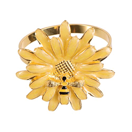 Holibanna Anillo de Servilleta Forma de Flor Margarita de Aleación para Decoración de Banquete Anillo de Servilleta de Chino Adorno Amarillo para Fiestas y