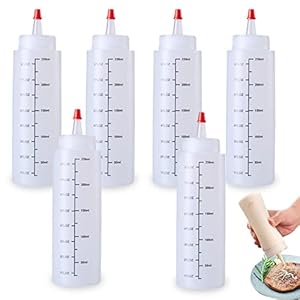 YOUYIKE 6 Stück Squeeze Flaschen, 250ml Squeeze Flaschen, Wiederverwendbare Plastik Quetschflasche mit Kappen…