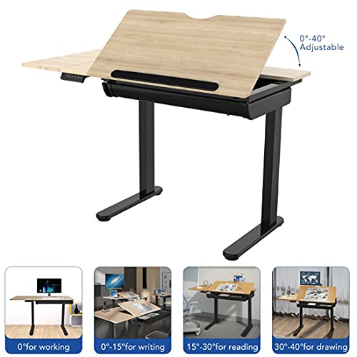 Flexispot Comhar Adjustable Drafting Table, Electric Standing Desk With Storage Drawers For Writing Drawing Crafting Working, 47.2" W X 23.6" D Angle Height Adjustable Desk, Puzzle Craft Artist Table #TOP1
