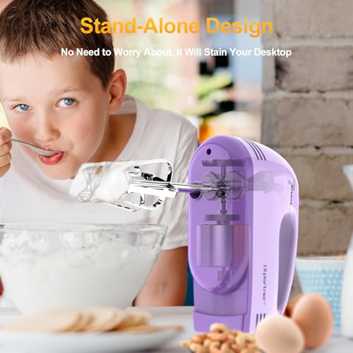 Image of LILPARTNER Hand Mixer Electric, Ultra Power Kitchen Hand Mixer With 7-Speed & 5 Stainless Steel Accessories for Whipping Dough, Cream, Cake, Dishwasher Safe, Light Purple