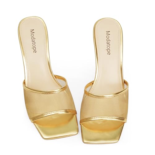Image of Modatope Womens Heeled Sandals Open Square Toe Heels Chunky Block Heel Slip On Sandals for Women