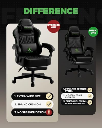 Image of GTPLAYER Gaming Chair for Adults, Ergonomic Video Game Chairs, Footrest & Linkage Armrest, Reclining High Back Silla Gamer with Wider Seat for Home Office, Ace Pro, Black & Green