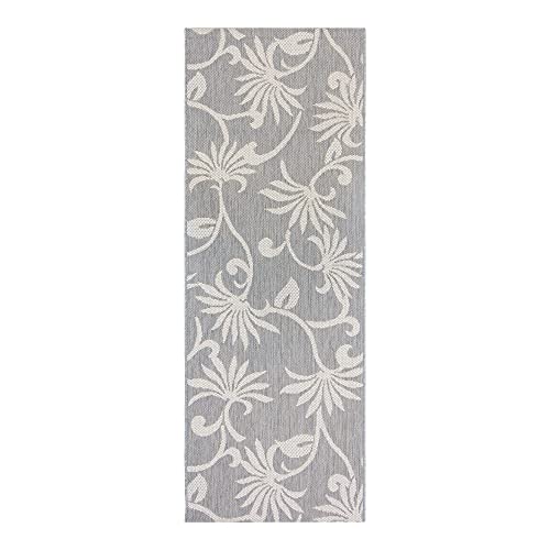 Gertmenian Indoor/Outdoor Kona Coast by Reyn Spooner Runner Rug - 2x6 Runner, Stain & UV Resistant, Ideal for Deck, Patio, Poolside Rooms - Floral Vines, Gray Cream, 46682
