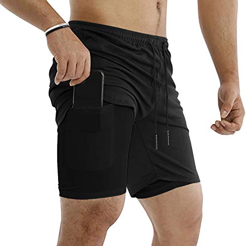 COOFANDY Men's Fitness Running Shorts Double Layer Elastic Waistband Sport Short