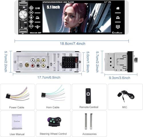 [Upgrade Wireless] CAMECHO Single Din Car Stereo Wireless Carplay Android Auto Bluetooth Hands-free, 5.1 inch Touch Screen Mirror Link FM/AM/RDS TF port EQ - Image 8