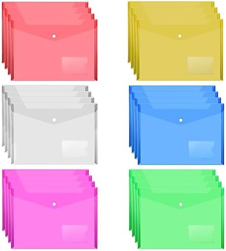 Plastic Envelopes Wallets, MerryNine 24 Pack A4 Colorful Document ...