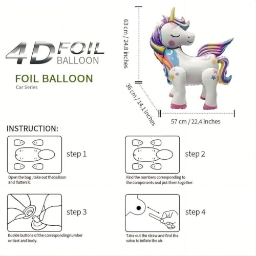 Image of 5 Pcs Self Standing Unicorn Balloons - 3D Rainbow and Star Foil Balloons for Birthday Party Decorations and Supplies (Pack of 2)
