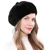 Harssidanzar Women's Fluffy Faux Fur Beret Hats CL603US, Black, Free Size