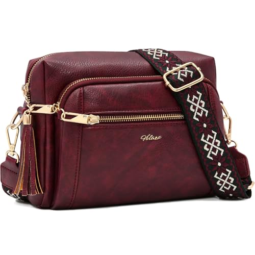 Image of Small Leather Crossbody Bags for Women Anti theft Purses and Handbag Shoulder Hangbag with Wide Strap Tassel