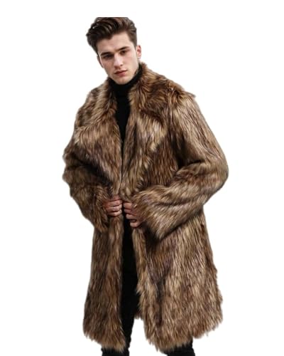 Image of UMREN Mens Warm Leopard Faux Fur Coats Jacket Long Luxury Overwear Parka Cardigans