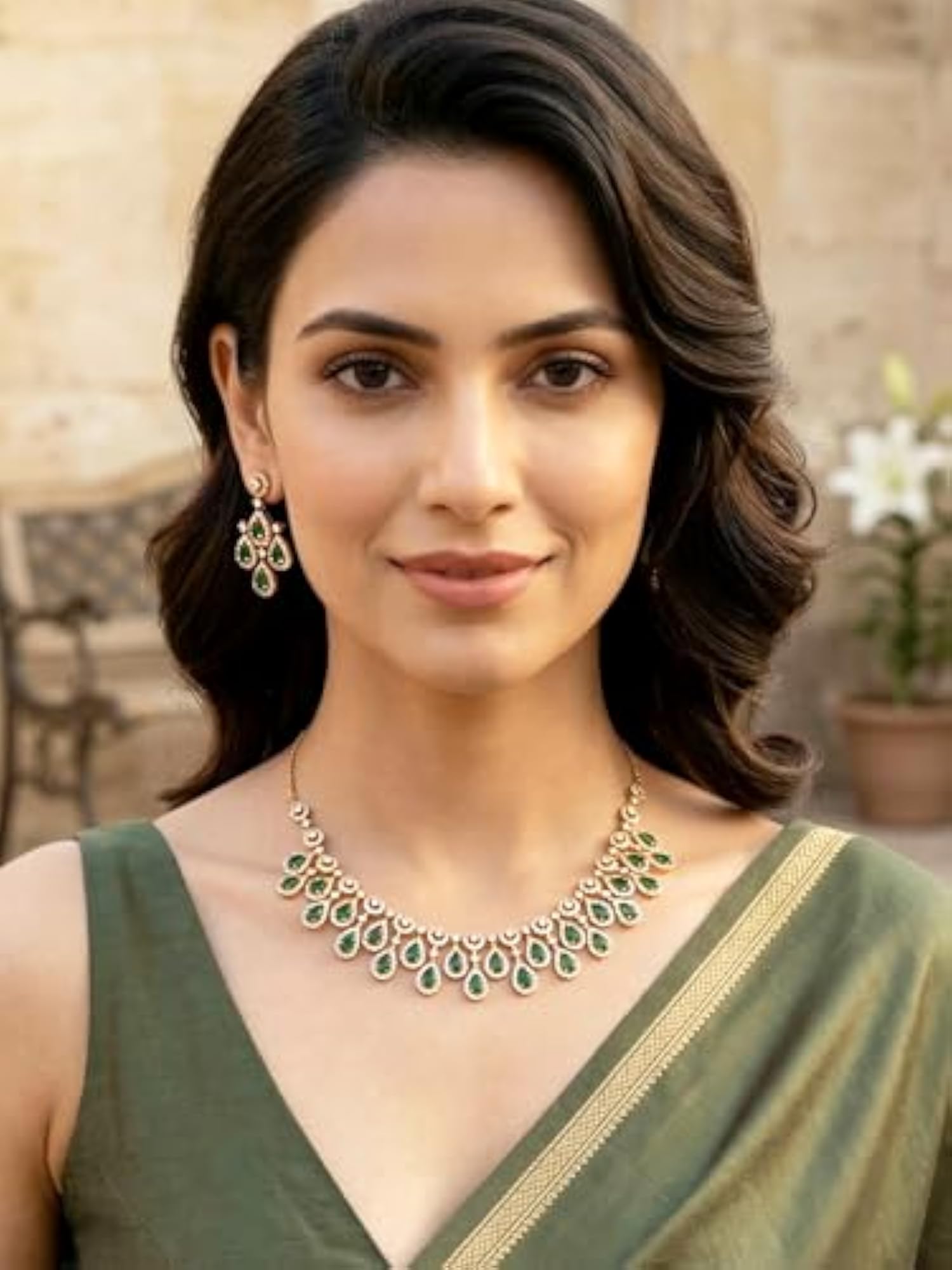 Classic Gold-Plated Teardrop American Diamond Jewellery Set