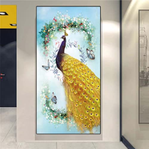 Toile paon style chinois pour une decoration de chambre zen au-dessus du lit