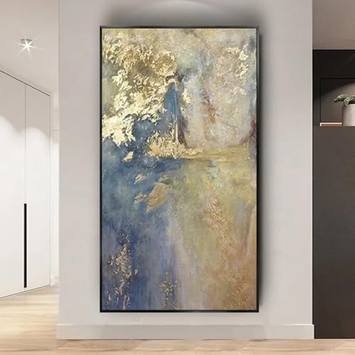 Peinture abstraite dorée 78x156 cm pour habiller un grand mur vide de salon