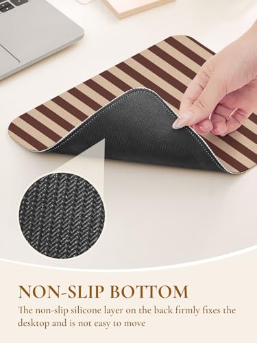 Image of Square Cute Striped Mouse Pad with Stitched Edge, Premium Waterproof Cloth Aesthetic Small Stripe Mouse Mat, Non-Slip Rubber Base Funny Mousepad Desk Accessories,Striped Brown Khaki