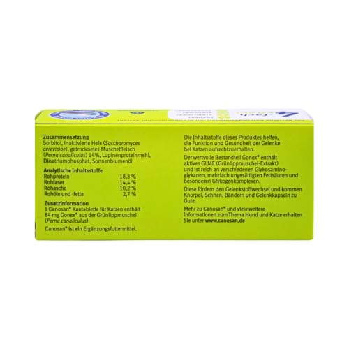 Canosan 1x 30 Kautabletten I Ergänzungsfuttermittel für Katzen I mit Gonex Grünlippmuschel-Extrakt I zur Unterstützung von Gelenken, Knorpeln, Sehnen und Bändern I Spar-Set plus Pharma Perle give-away
