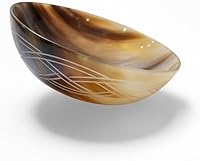Hand-Carved Natural Horn Bowl with White Vines Design - Viking Norse Style Serving Shaving Decor Bowl 5x2"