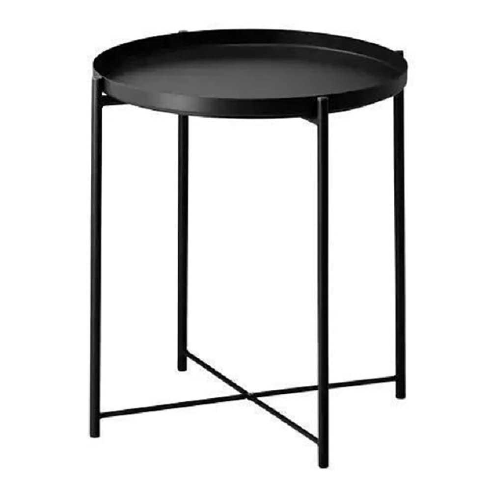 QA Coffee Table, Metal End Table,Round Side Table with Detachable Tray Top, Waterproof Sofa Snack Table,Bedside Table for Living Room,Bedroom,Balcony,Office (42 * 52cm, Black)