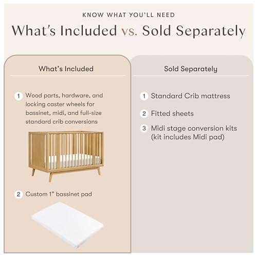 Image of Babyletto Palma 8-in-1 Convertible All-Stages Bassinet to Full-Size Crib Honey, Greenguard Gold & FSC Certified, Portable & Adjustable with Select Conversion kit and Pads Included