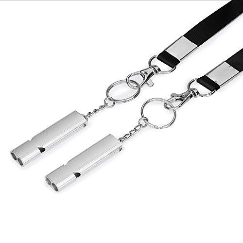 Michael Josh 2PCS Emergency Survival Whistle Kit with Lanyards for Outdoor(Silver) - Thumbnail 2