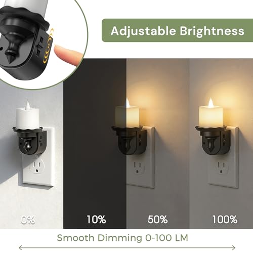 Image of L LOHAS LED Flameless Candle Night Light, Flicker Night Lights Plug into Wall 2 Pack, Soft White Candle Nightlight with Light Sensor, Dimmable LED Flickering Nightlights for Kids Hallway Bathroom