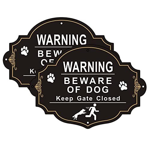 Adfitjo Beware of Dog Sign, 2 Pack Beware of Dog Signs for Fence, 10x8 Inch Rust Free Aluminum Metal Sign, Fade Resistance, UV Protected, Indoor/Outdoor Use for home, Business