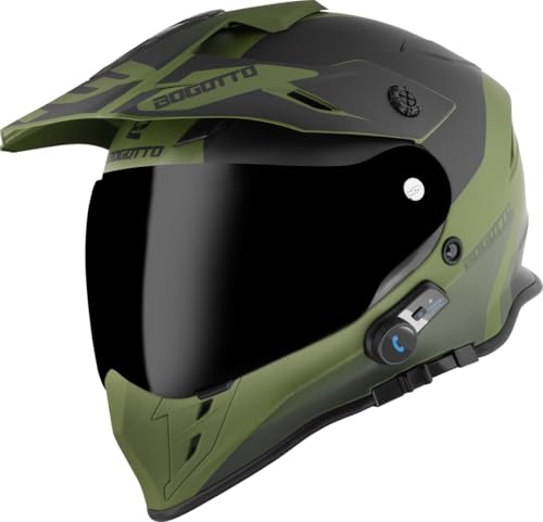 Bogotto H331 BT Tour EVO Bluetooth Enduro Helm, schwarz matt/grün, XL