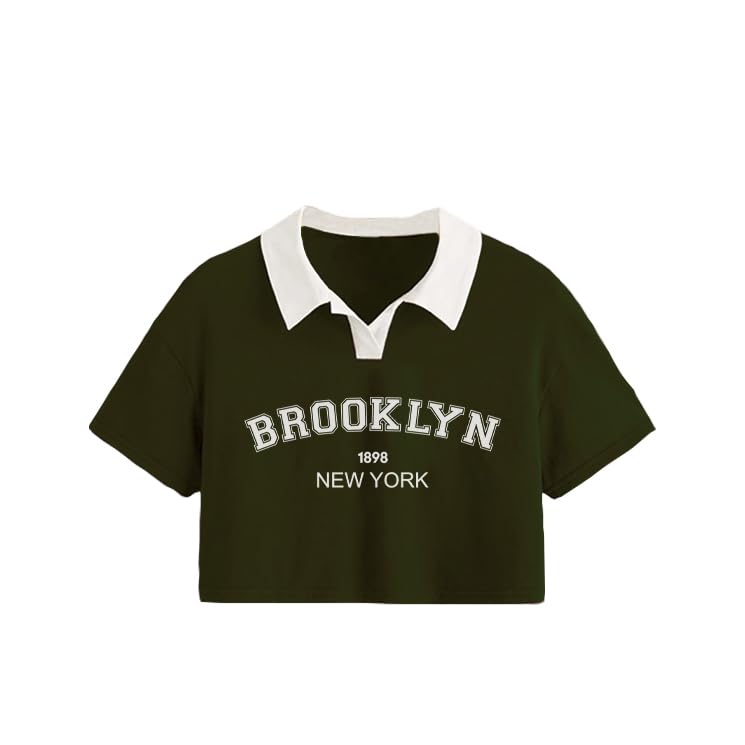 Image of FUNKY MONKEY Girls Cotton Crop Polo T-Shirt | Half Sleeve Collar Neck Printed Top | Stylish Kids Crop Tee for Girls