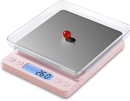 Digital Food Scale for Food Ounces and Grams,YONCON 3000g/0.1gram Accuracy Multifunctional Kitchen Scale for Cooking, Baking | Small Size for Easy Storage | Tare Function, Pink