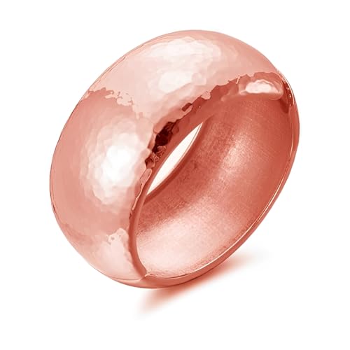 Image of IMINI Hammered Wide Bangle Bracelet, Chunky Open Cuff with Metallic Finish, Minimalist Statement Jewellery Gift for Women (Rose Gold)