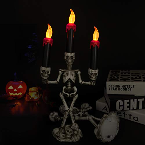 Tidelence Halloween Candelabra, Candles Holder With Led Flame Skull Carvings, Candlestick For Halloween Party Decoration #TOP4