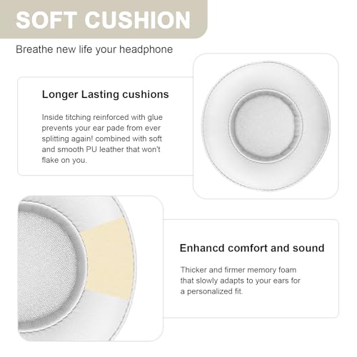 Almohadillas de repuesto Pro Ear Pads compatibles con auriculares Beats by Dr Dre Pro Detox, espuma viscoelástica, piel sintética suave (Blanco) miniatura 5