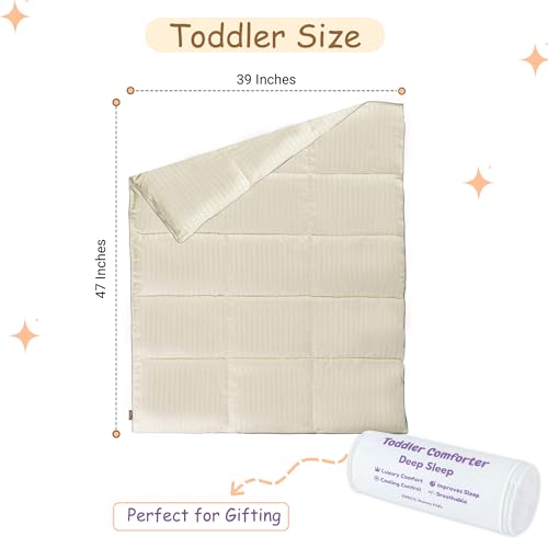 Image of ZPECC Toddler Down Alternative Comforter, 39x47 Hypoallergenic Baby Blanket Quilt, Soft Breathable Lightweight All Season Kids Duvet Insert for Crib Stroller Cot Daycare, Cream Stripe