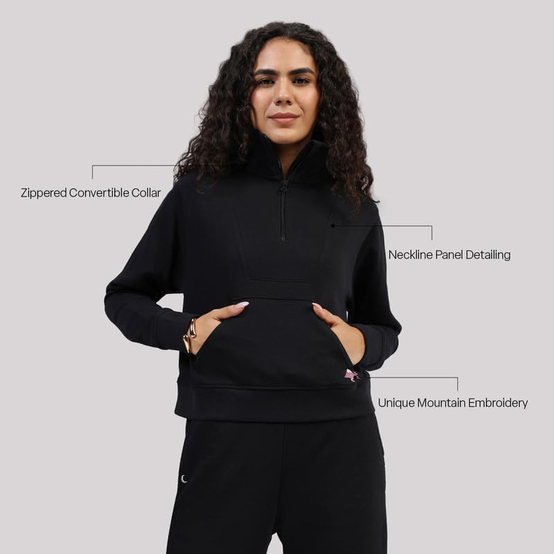 Image of BlissTerry Half Zip | Zippered front |Convertible collar to style |Kangaroo pocket for essentials |Ribbed cuffs |Cropped length