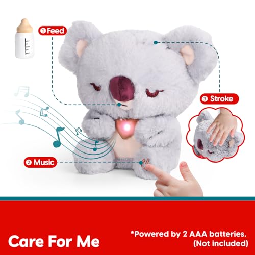TOP BRIGHT Interactive Plush Toy, Koala Stuffed Animal with Sounds & Reactions, Electronic Interactive Pet Toys with Bottle, Pet Care Play Set Birthday for 3 4 5 Year Old Girl Boy - Image 4