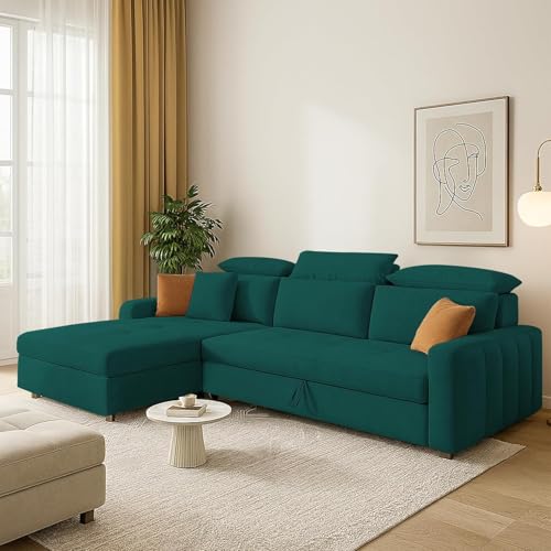 Image of Casaliving Gagnon LHS 4 Seater L Shape Corner Sofa Cum Bed for Living Room (Pine Fabric) Premium Fabric Sofa