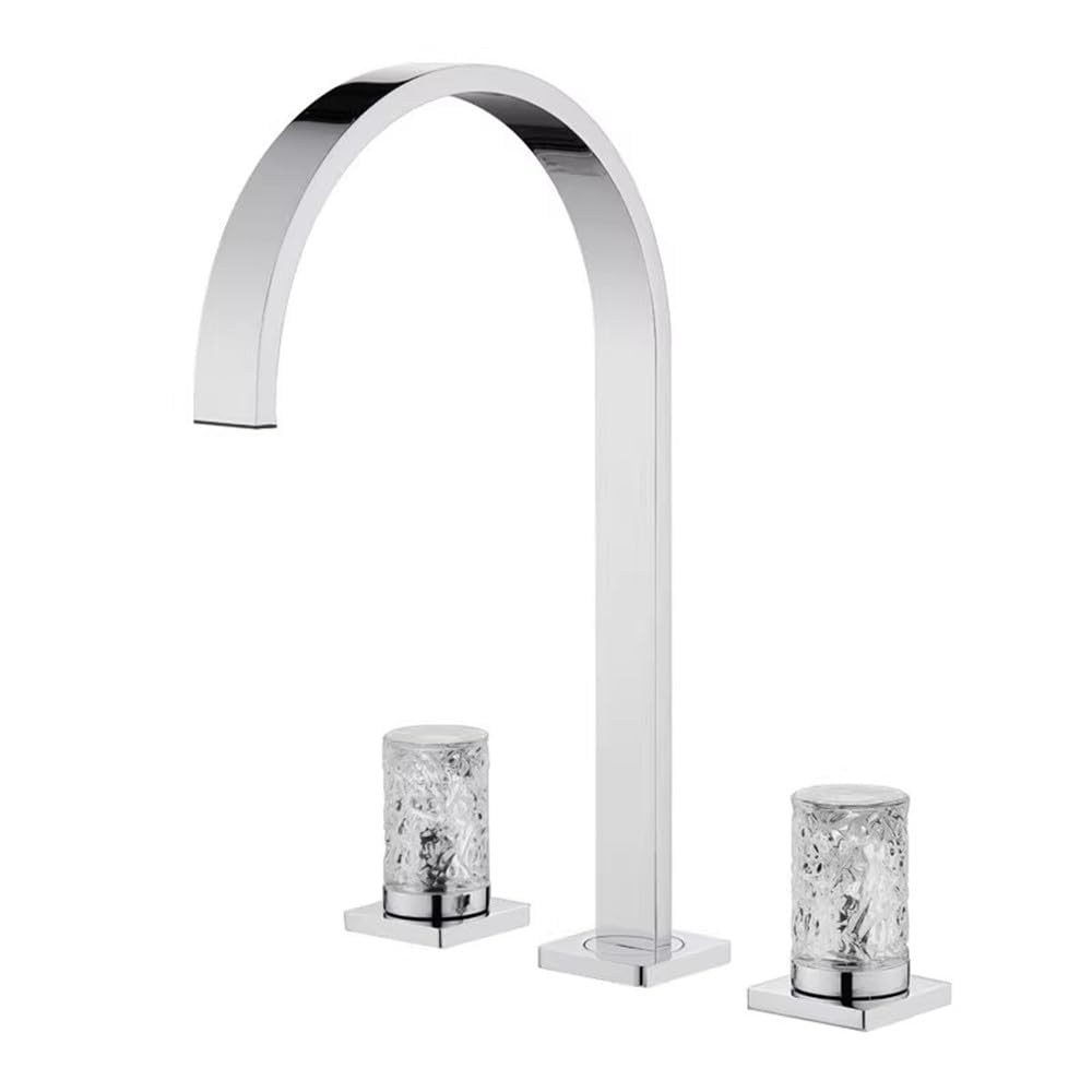 Rose Gold & Gray Crystal Bathroom Basin Faucet - 3-Hole Widespread Chrome Lavatory Sink Mixer Wash Tap(Chrome)