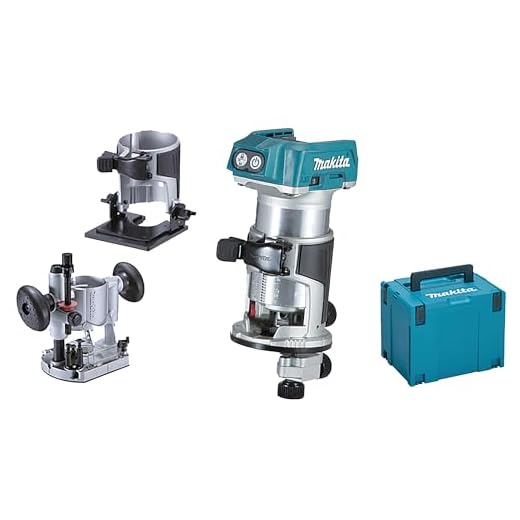 Makita DRT50ZJX2 Multifunktionsfräse (18V, inklusive 3 Fräsmodule im MAKPAC, ohne Akku, ohne Ladegerät, 800 Watt) Blau