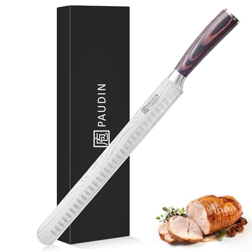 PAUDIN Brisket Knife 12 Inch, Professional Carving Knife, High Carbon Stainless Steel Chef Knives for BBQ Turkey Meat Slicing with Gift Box