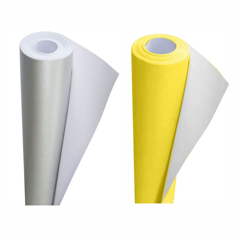 3 Ace Crafts Pack of 2 Display Poster Paper Roll-10M Perfect Ideal for Wrapping, Packing, Wrap Birthday Gifts, Table Runner, Covering, Parcel, School Board- 76cm Width Approx โ Silver & Buttercup โ image 1