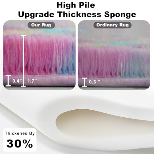 Rainbow Area Rugs for Girls Bedroom, 4x6 Fluffy Fuzzy Shaggy Carpet for Kids Playroom Nursery Living Room, Thick Soft Plush Mat for Kids Baby Boys Teen Dorm Home Decor Aesthetic