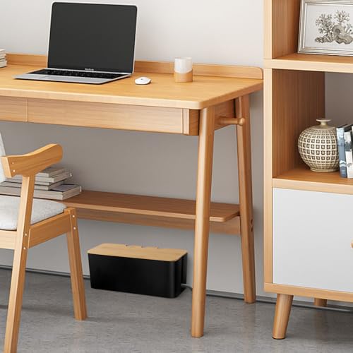 3 Stück Kabelbox Schwarz, Kabelmanagement Box, Kabel Box mit Holzdeckel, Cable Management Box mit 20 bunten Kabelbindern zur Aufbewahrung, zum Verstecken und Ordnen in Groß, Mittel und Klein