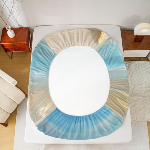 Image of jejeloiu Beach Scenery Bed Sheets Set Full Size Ocean Bed Set Coastal Nautical Deep Pocket Fitted Sheet Starfish Seashell Conch Breathable Soft Lightweight Microfiber