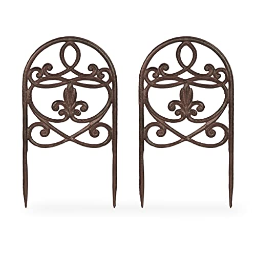 Relaxdays Beetzaun Gusseisen, 10 Zaunelemente, HxB 32,5x17,5 cm, Vintage Design, Beetumrandung zum Stecken, Dunkelbraun