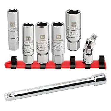 AMAZON - LLNDEI 3/8 Inch Drive Spark Plug Socket Set SAE & Metric, High Visibility 6 Point Sockets CR-V Steel, Mirror Polished Sockets with Rubber Retaining Rings-Spark Plug Removal Tool for Car Repair 7PCS