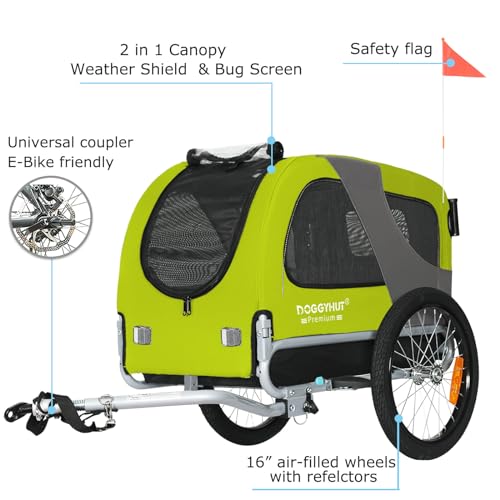 DOGGYHUT® Premium M Hundeanhänger 2-in-1 Hundebuggy & Jogger Fahrradanhänger für Hunde bis 23kg